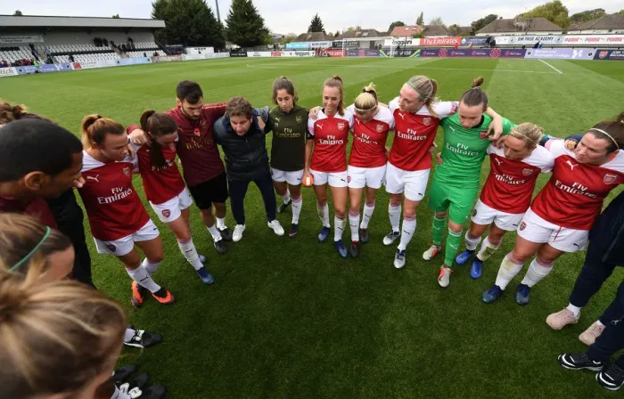 Framed Print : Joe Montemurro Addresses Arsenal Women's Squad after Match against Birmingham City