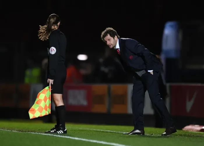 Framed Print : Joe Montemurro: Arsenal Women's Manager in Continental Cup Final Clash Against Manchester City Ladies