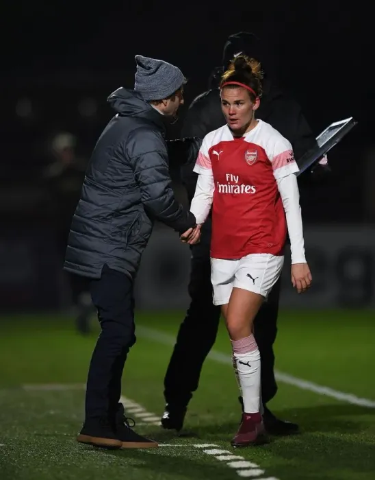 Framed Print : Joe Montemurro and Katrine Veje: Arsenal Women's FA WSL Continental Tyres Cup Match vs Birmingham City Women Framed Print : Joe Montemurro and Katrine Veje: Arsenal Women's FA WSL Continental Tyres Cup Match vs Birmingham City Women