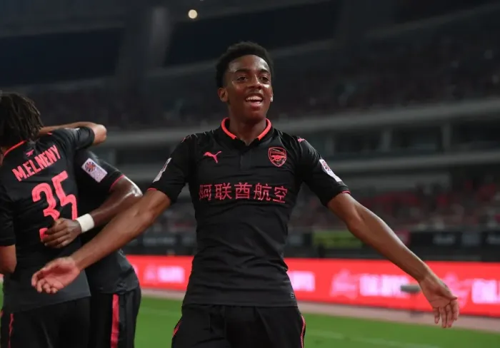 Framed Print : Joe Willock Scores for Arsenal Against Bayern Munich in Shanghai Friendly, 2017 Framed Print : Joe Willock Scores for Arsenal Against Bayern Munich in Shanghai Friendly, 2017
