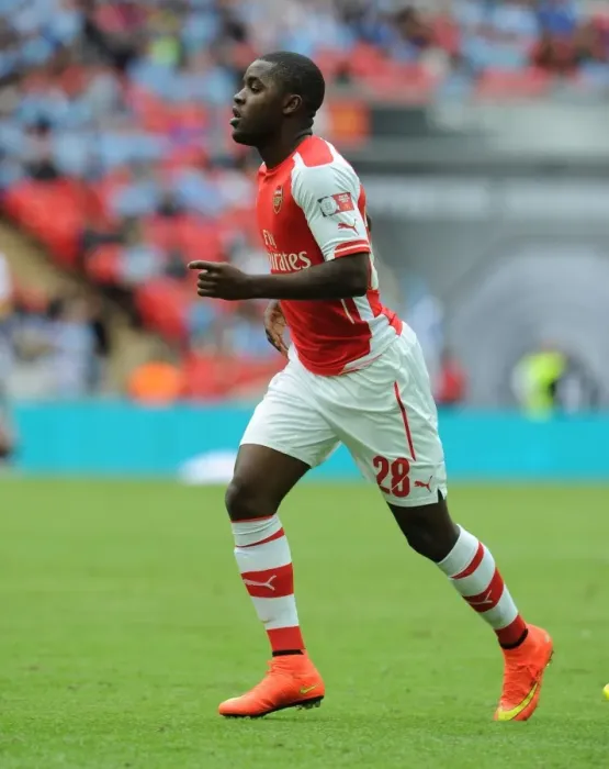Framed Print : Joel Campbell in Action: Arsenal vs Manchester City - FA Community Shield 2014 / 15