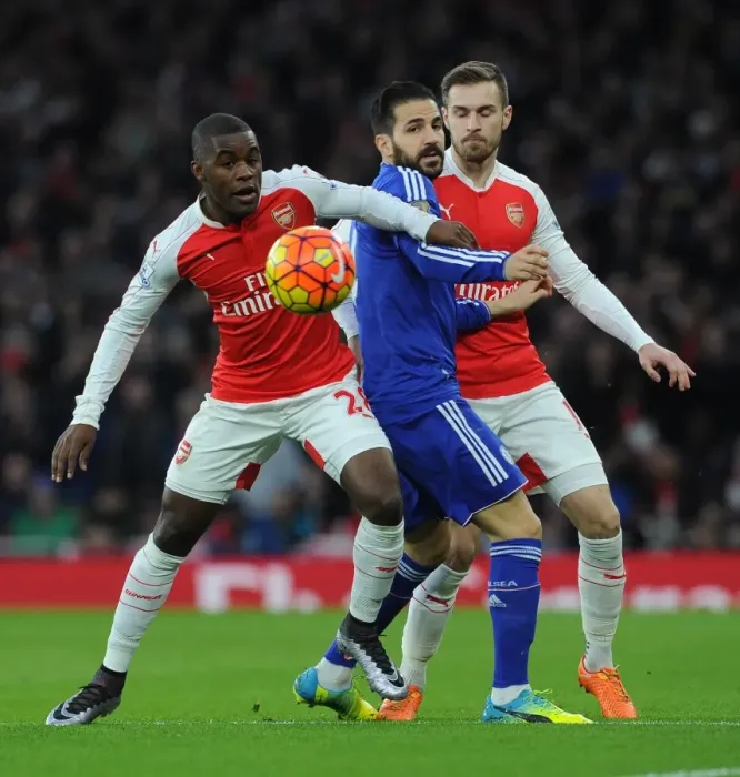Framed Print : Joel Campbell (Arsenal) Cesc Fabregas (Chelsea) Framed Print : Joel Campbell (Arsenal) Cesc Fabregas (Chelsea)