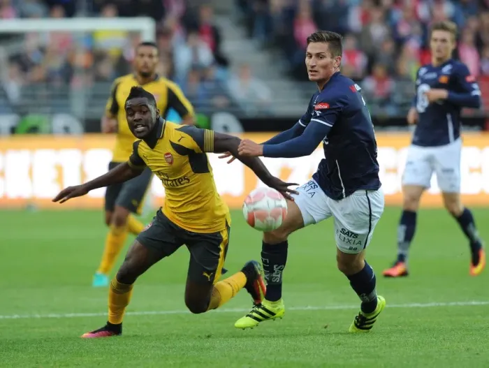 Framed Print : Joel Campbell vs. Kristoffer Haugen: A Clash in Pre-Season Friendly between Arsenal and Viking FK, Norway (August 2016)