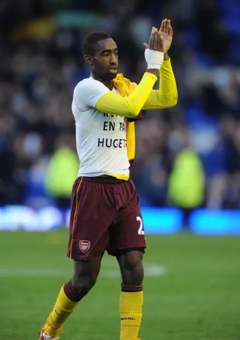Framed Print : Johan Djourou Celebrates Arsenal's Win at Everton, Barclays Premier League, 2010
