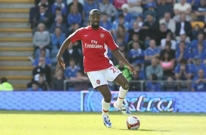 Framed Print : Johan Djourou's Dominance: Arsenal Crushes Portsmouth 4-0 in the Barclays Premier League