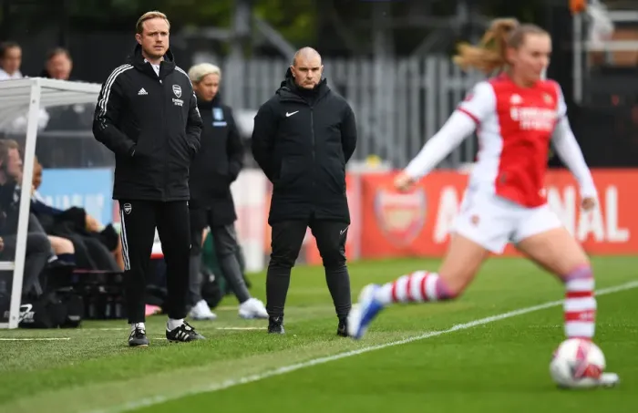Framed Print : Jonas Eidevall Leads Arsenal Women Against Aston Villa at Meadow Park (FA WSL 2021-22)