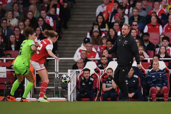 Framed Print : Jonas Eidevall's Intense Focus: Arsenal Women's UEFA Champions League Showdown Against VfL Wolfsburg Framed Print : Jonas Eidevall's Intense Focus: Arsenal Women's UEFA Champions League Showdown Against VfL Wolfsburg