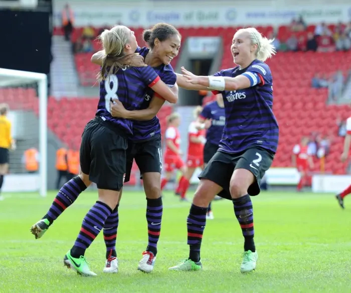 Framed Print : Jordan Nobbs celebrates scoring Arsenals 2nd goal with Rachel Yankey and Steph Houghton Framed Print : Jordan Nobbs celebrates scoring Arsenals 2nd goal with Rachel Yankey and Steph Houghton