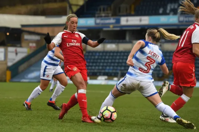Framed Print : Jordan Nobbs vs Harriet Scott: Intense Clash in Reading FC Women vs Arsenal Ladies WSL Match Framed Print : Jordan Nobbs vs Harriet Scott: Intense Clash in Reading FC Women vs Arsenal Ladies WSL Match
