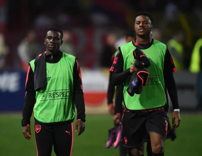 Framed Print : Jordi Osei-Tutu and Chuba Akpom (Arsenal). Red Star Belgrade 0: 1 Arsenal. Europa League