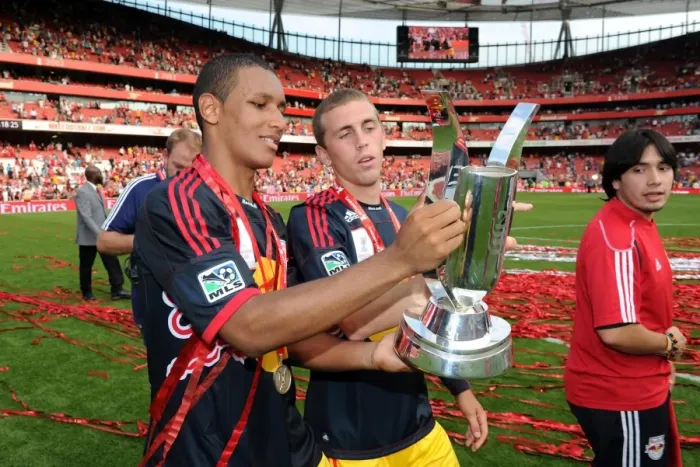 Framed Print : Juan Agudelo and John Rooney (Red Bulls) with the Emirates Cup Trophy. Arsenal 1 Framed Print : Juan Agudelo and John Rooney (Red Bulls) with the Emirates Cup Trophy. Arsenal 1