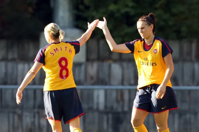 Framed Print : Julie Fleeting celebrates scoring a goal for Arsenal Framed Print : Julie Fleeting celebrates scoring a goal for Arsenal