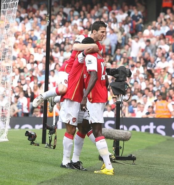 Julio Baptista and Teammates Emmanuel Adebayor and Cesc Fabregas Celebrate Arsenal's First Goal Against Fulham (3:1), Barclays Premiership, Emirates Stadium, London, 2007