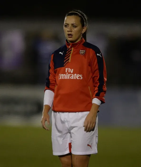 Framed Print : Katie McCabe: Arsenal Star's Focused Warm-Up Ahead of WSL 1 Showdown Against Reading