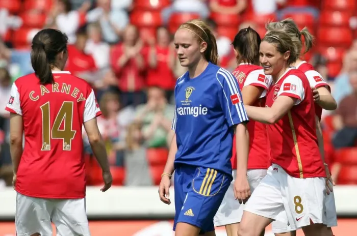 Framed Print : Kelly Smith celebrates scoring Arsenals 4th goal her 2nd Framed Print : Kelly Smith celebrates scoring Arsenals 4th goal her 2nd