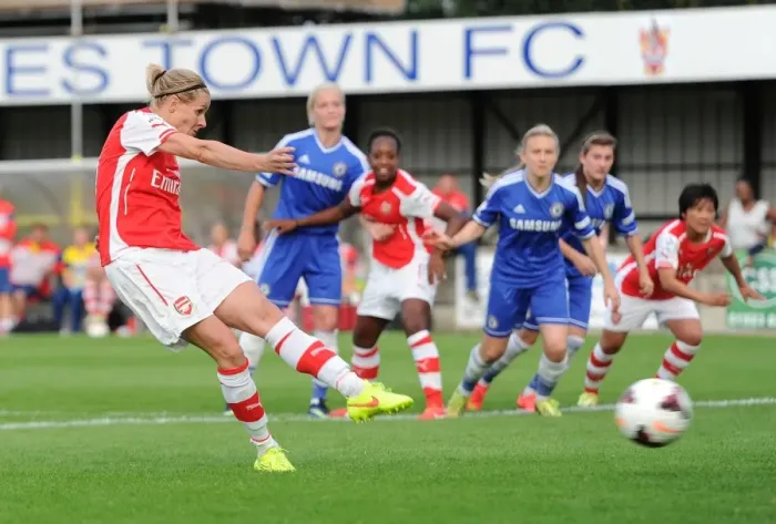 Framed Print : Kelly Smith Scores Penalty Goal: Chelsea Ladies vs. Arsenal Ladies, WSL (Women's Super League), 2014