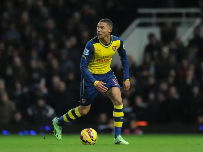 Framed Print : Kieran Gibbs in Action: West Ham United vs. Arsenal, Premier League 2014-15