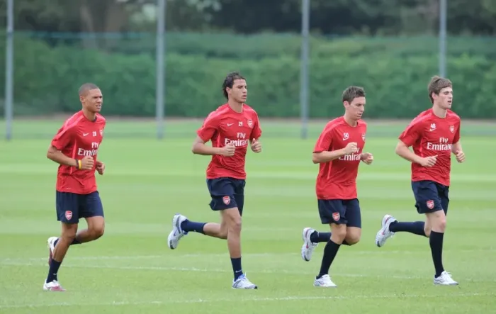 Framed Print : Kieran Gibbs, Marouane Chamakh, Mark Randall and Havard Nordtveit (Arsenal) Framed Print : Kieran Gibbs, Marouane Chamakh, Mark Randall and Havard Nordtveit (Arsenal)