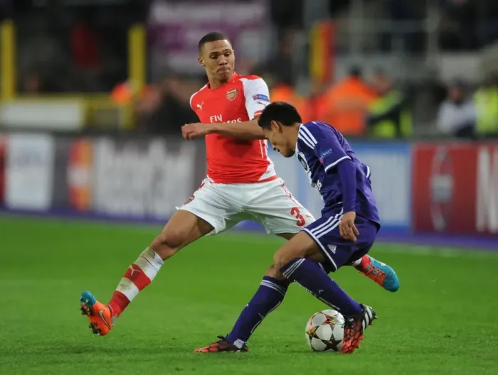 Framed Print : Kieran Gibbs vs. Andy Najar: A Battle in the UEFA Champions League Between RSC Anderlecht and Arsenal Framed Print : Kieran Gibbs vs. Andy Najar: A Battle in the UEFA Champions League Between RSC Anderlecht and Arsenal