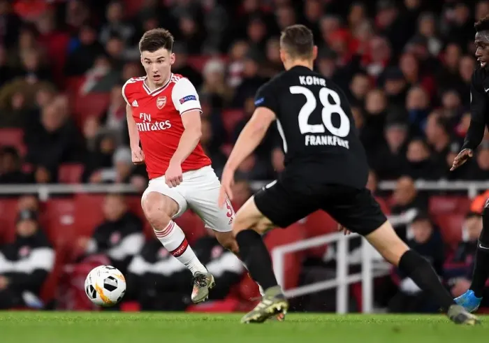 Framed Print : Kieran Tierney (Arsenal) Dominik Kohr (Eintracht) Framed Print : Kieran Tierney (Arsenal) Dominik Kohr (Eintracht)
