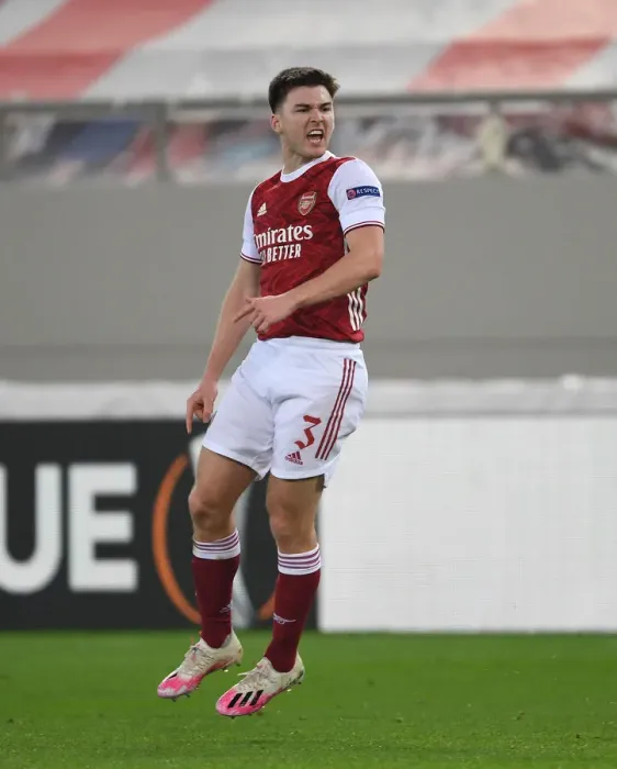 Framed Print : Kieran Tierney Scores the Second Goal: Arsenal's Europa League Victory over SL Benfica