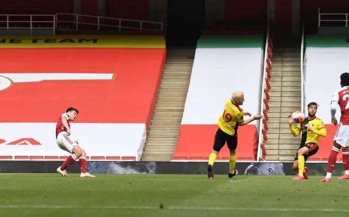 Framed Print : Kieran Tierney Scores His Second Goal: Arsenal's Victory Over Watford (2019-20 Premier League)