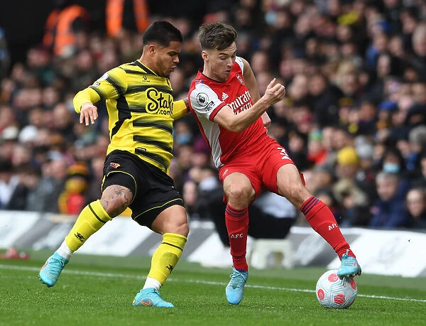 Kieran Tierney vs. Cucho Hernandez: Intense Battle in Watford v Arsenal Premier League Clash