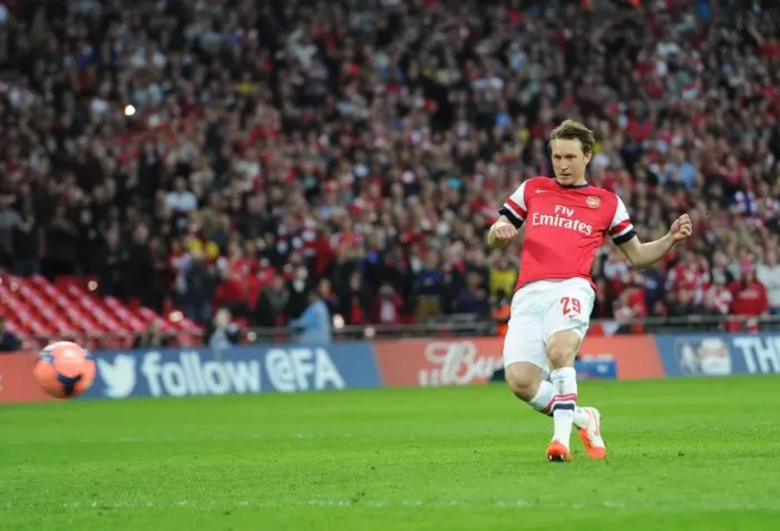 Framed Print : Kim Kallstrom Scores the Winning Penalty: Arsenal Advance in FA Cup Semi-Final