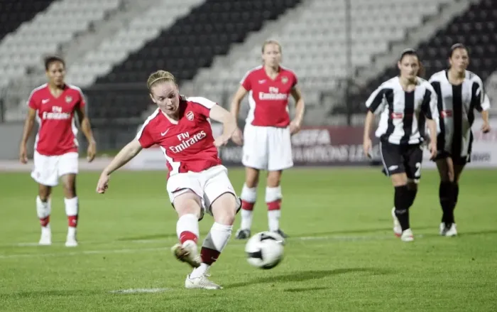 Framed Print : Kim Little scores her 3td goal Arsenals 4th from the penalty spot