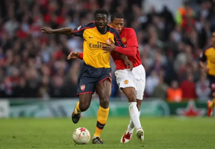 Framed Print : Kolo Toure vs. Patrice Evra: Manchester United Edges Arsenal in Champions League Semi-Final Showdown Framed Print : Kolo Toure vs. Patrice Evra: Manchester United Edges Arsenal in Champions League Semi-Final Showdown