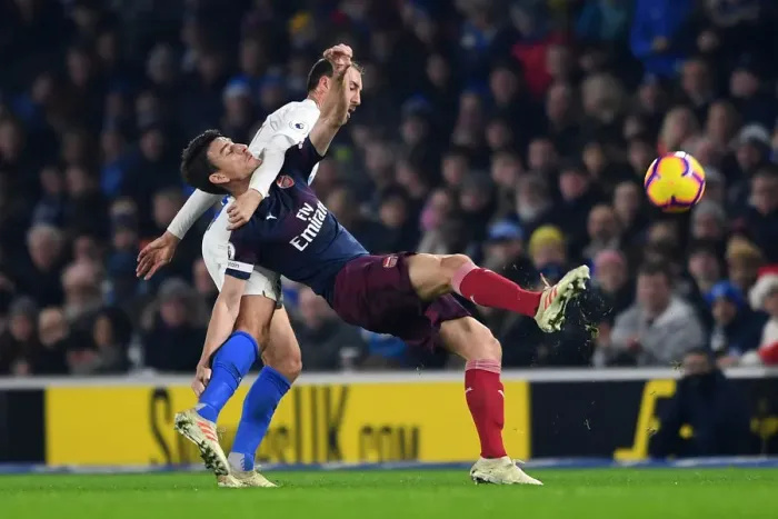 Framed Print : Koscielny Fouls by Murray: Intense Moment from Brighton vs. Arsenal (2018-19) Framed Print : Koscielny Fouls by Murray: Intense Moment from Brighton vs. Arsenal (2018-19)