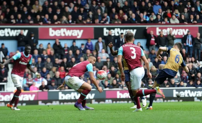 Framed Print : Koscielny Scores the Third: Arsenal's Victory at West Ham United, Premier League 2015-16 Framed Print : Koscielny Scores the Third: Arsenal's Victory at West Ham United, Premier League 2015-16
