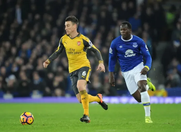 Framed Print : Koscielny vs Lukaku: Battle at Goodison Park - Everton vs Arsenal, Premier League 2016-17