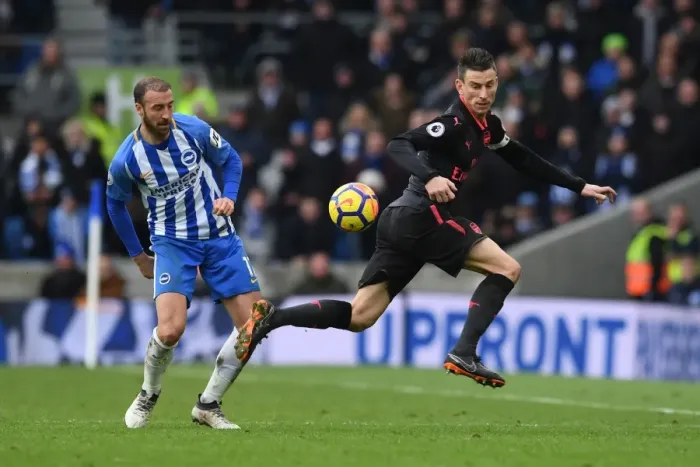 Framed Print : Koscielny vs Murray: Intense Battle in Brighton and Hove Albion vs Arsenal Premier League Clash Framed Print : Koscielny vs Murray: Intense Battle in Brighton and Hove Albion vs Arsenal Premier League Clash