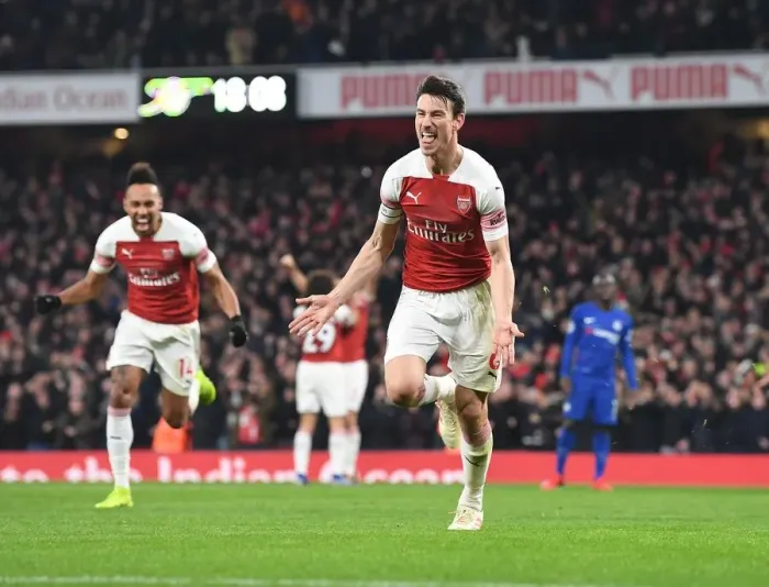Framed Print : Koscielny's Comeback: Dramatic Equalizer - Arsenal vs. Chelsea, Premier League 2018-19