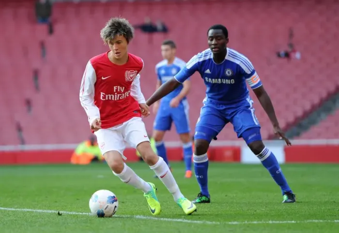 Framed Print : Kristoffer Olsson (Arsenal) Daniel Pappoe (Chelsea). Arsenal U18 1: 0 Chelsea U18