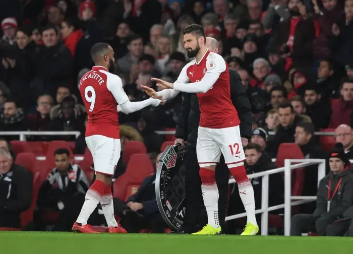 Framed Print : Lacazette and Giroud: A Heartwarming Moment of Camaraderie during Arsenal vs. Newcastle United (2017-18) Framed Print : Lacazette and Giroud: A Heartwarming Moment of Camaraderie during Arsenal vs. Newcastle United (2017-18)
