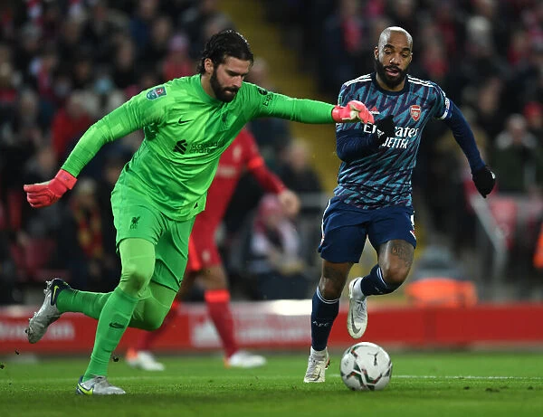 Lacazette vs Alisson: Intense Clash in Carabao Cup Semi-Final First Leg between Liverpool and Arsenal