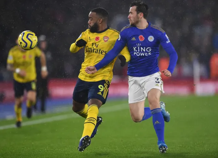 Framed Print : Lacazette vs. Chilwell: A Premier League Battle - Leicester City vs. Arsenal