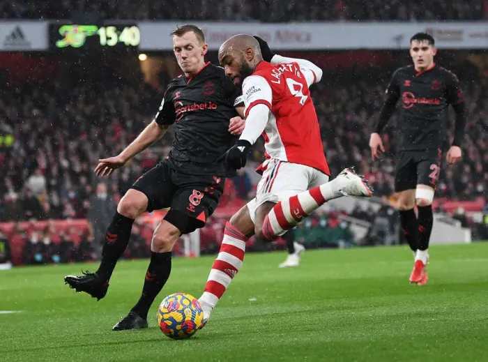 Framed Print : Lacazette vs. Ward-Prowse: A Premier League Showdown at Emirates Stadium Framed Print : Lacazette vs. Ward-Prowse: A Premier League Showdown at Emirates Stadium