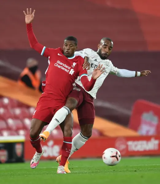 Arsenal FC Print: Lacazette Wijnaldum at Anfield Art