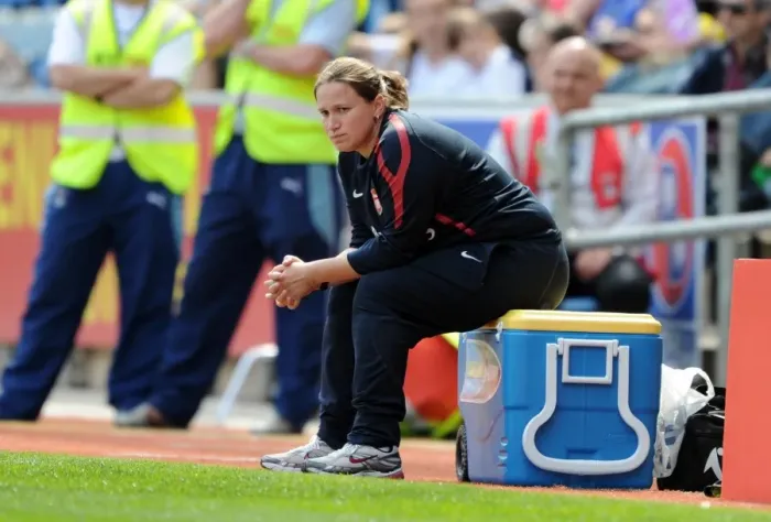 Framed Print : Laura Harvey the Arsenal Ladies Manager. Arsenal Ladies 2: 0 Bristol Academy