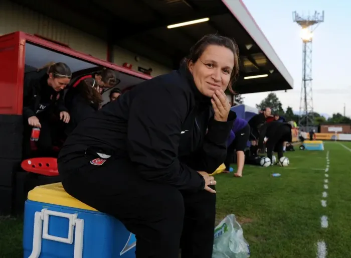 Framed Print : Laura Harvey Leads Arsenal Ladies FC Against Bristol Academy WFC in FA WSL Action