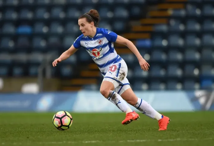 Framed Print : Lauren Bruton of Reading Faces Off Against Arsenal Ladies in WSL Action