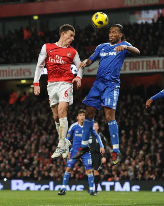 Framed Print : Laurent Koscielny (Arsenal) Didier Drogba (Chelsea). Arsenal 3: 1 Chelsea