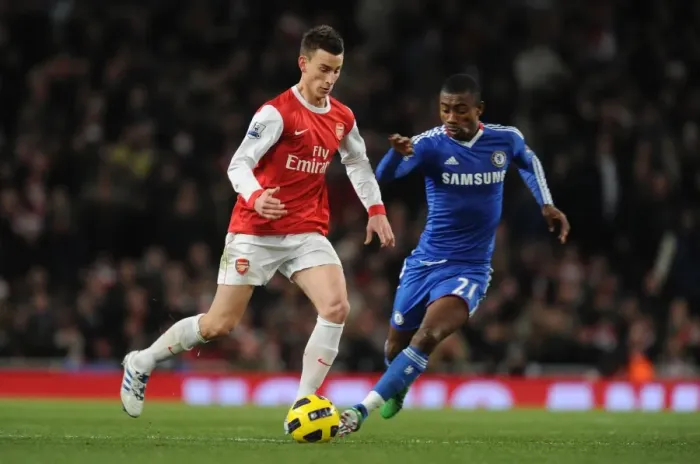 Framed Print : Laurent Koscielny (Arsenal) Salomon Kalou (Chelsea). Arsenal 3: 1 Chelsea