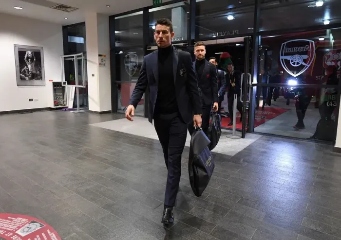 Framed Print : Laurent Koscielny: Arsenal's Steely Glance Before Europa League Showdown vs Stade Rennais