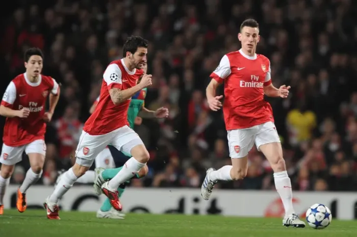 Framed Print : Laurent Koscielny and Cesc Fabregas (Arsenal). Arsenal 2: 1 Barcelona, UEFA Champions League