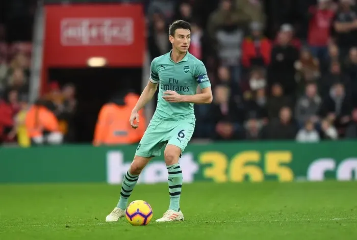 Framed Print : Laurent Koscielny Focused: Arsenal vs Southampton, Premier League 2018-19