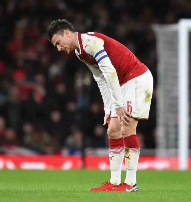 Framed Print : Laurent Koscielny Focuses in Arsenal's Carabao Cup Battle Against Chelsea